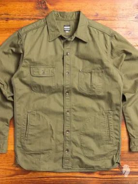 05-124 "Crest" Work Shirt in Olive Herringbone