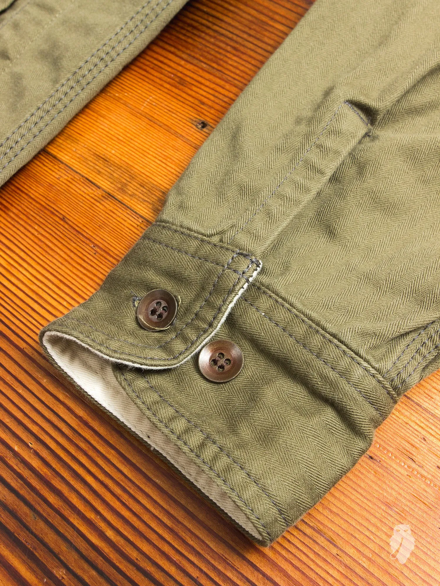 05-124 "Crest" Work Shirt in Olive Herringbone