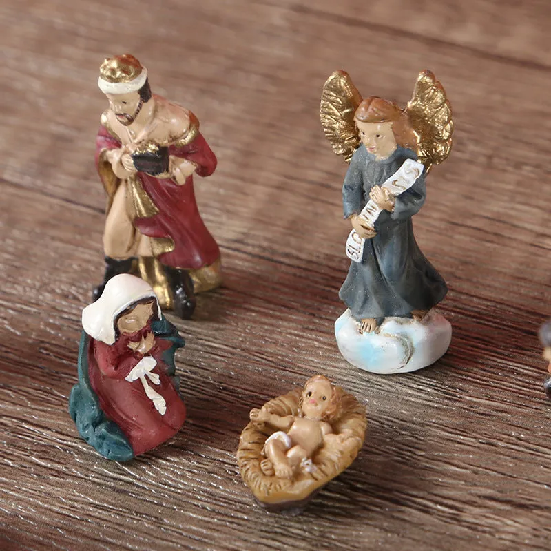 11-Piece Set Horse Trough Group Religious Decoration Ornaments, 3cm Birth of Jesus Resin Statue