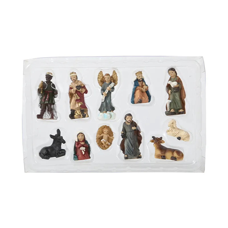 11-Piece Set Horse Trough Group Religious Decoration Ornaments, 3cm Birth of Jesus Resin Statue