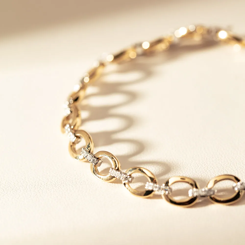 14ct Yellow Gold .50ct Diamond Oval Link Bracelet