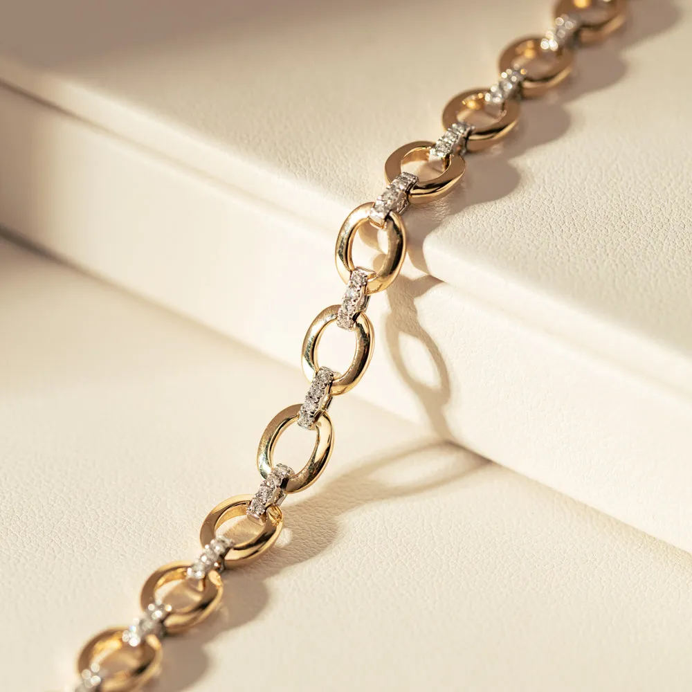 14ct Yellow Gold .50ct Diamond Oval Link Bracelet