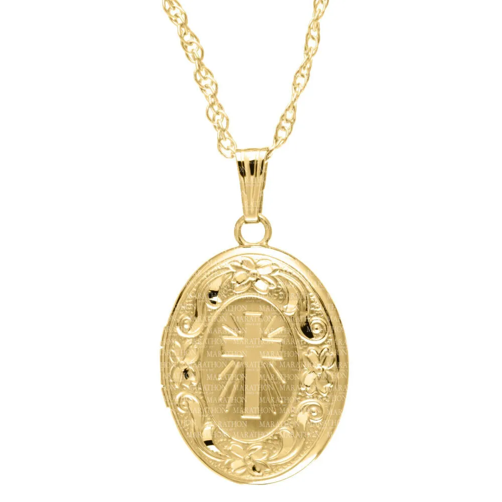 14k Locket with Embossed Cross