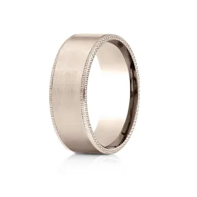 14k Rose Gold 8mm Comfort-fit Riveted Edge Satin Finish Design Band