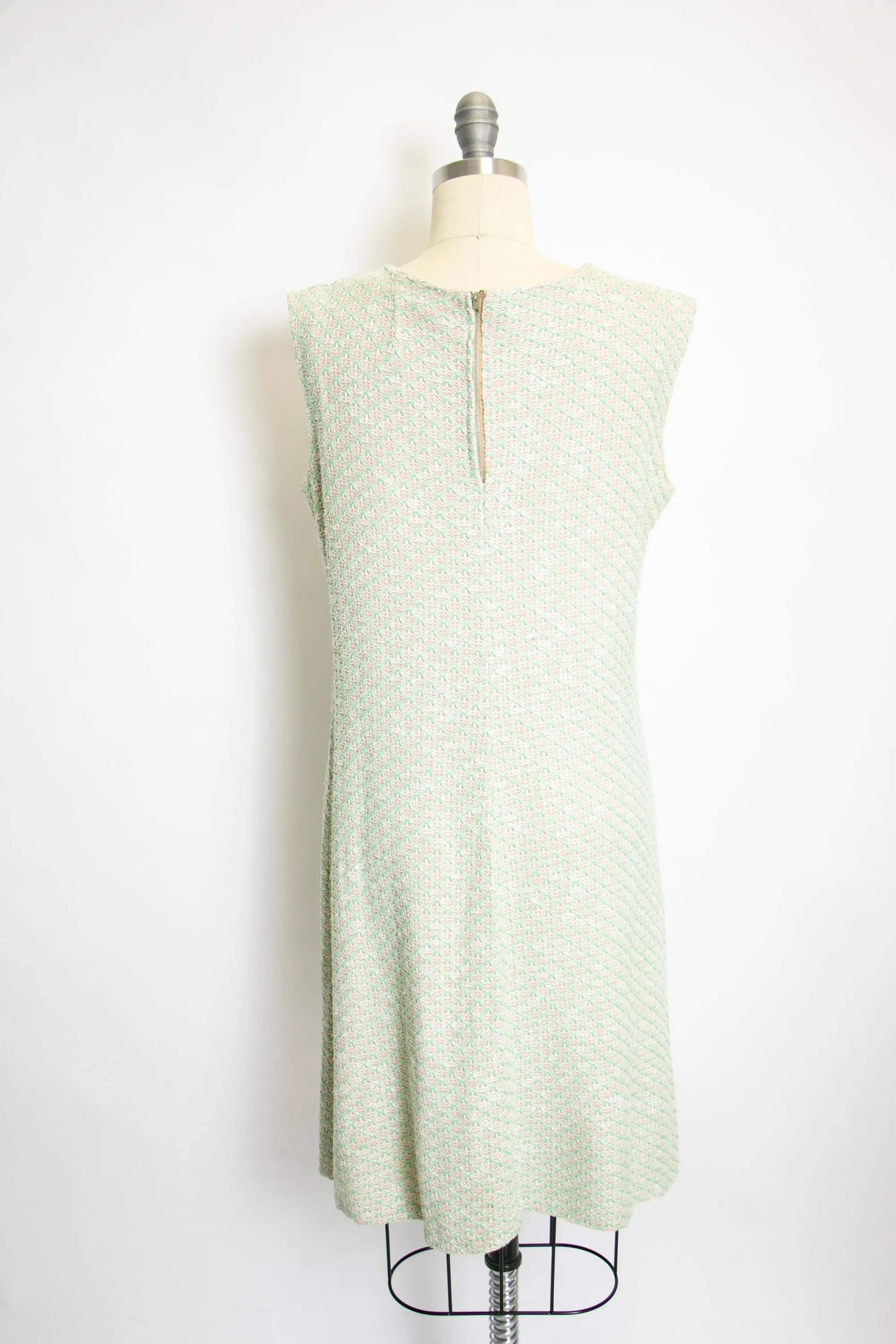 1960s Dress Illusion Knit Green Shift Woven Sage Medium