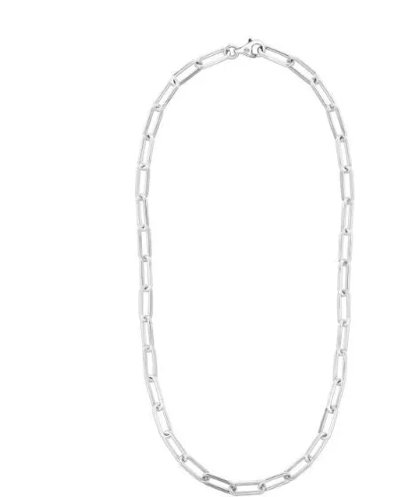 38 inches Sterling Silver Squared Paperclip Link Chain with Lobster Clasp.