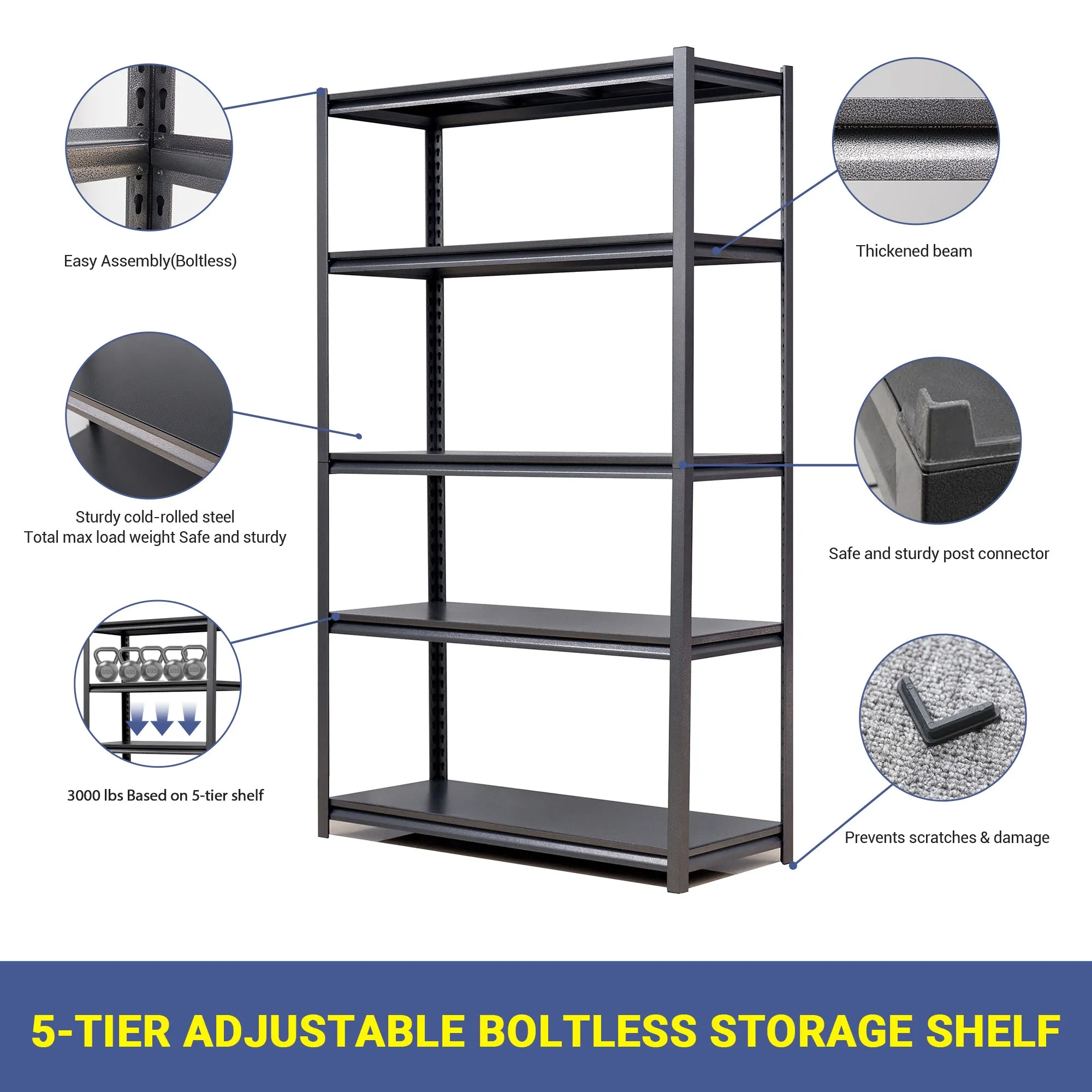 5-Tier Adjustable Metal Shelving Unit, Heavy Duty Shelving Utility Rack for Garage Basement Kitchen Pantry Closet 47.2"W x 18"D x 77.9"H