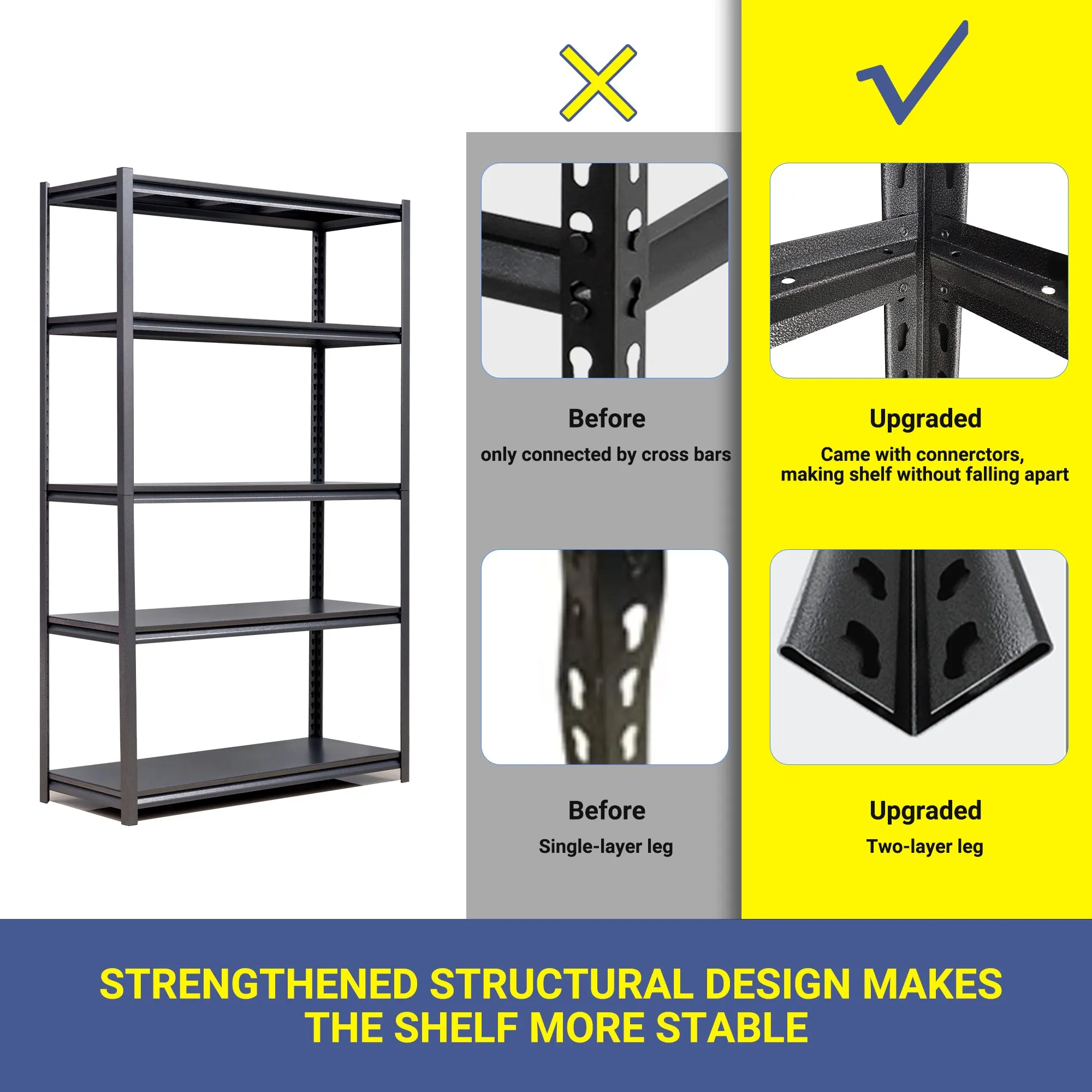 5-Tier Adjustable Metal Shelving Unit, Heavy Duty Shelving Utility Rack for Garage Basement Kitchen Pantry Closet 47.2"W x 18"D x 77.9"H