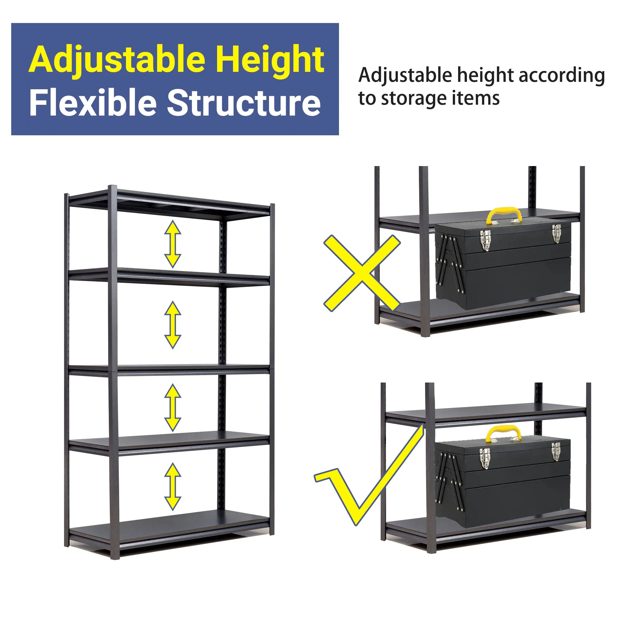 5-Tier Adjustable Metal Shelving Unit, Heavy Duty Shelving Utility Rack for Garage Basement Kitchen Pantry Closet 47.2"W x 18"D x 77.9"H