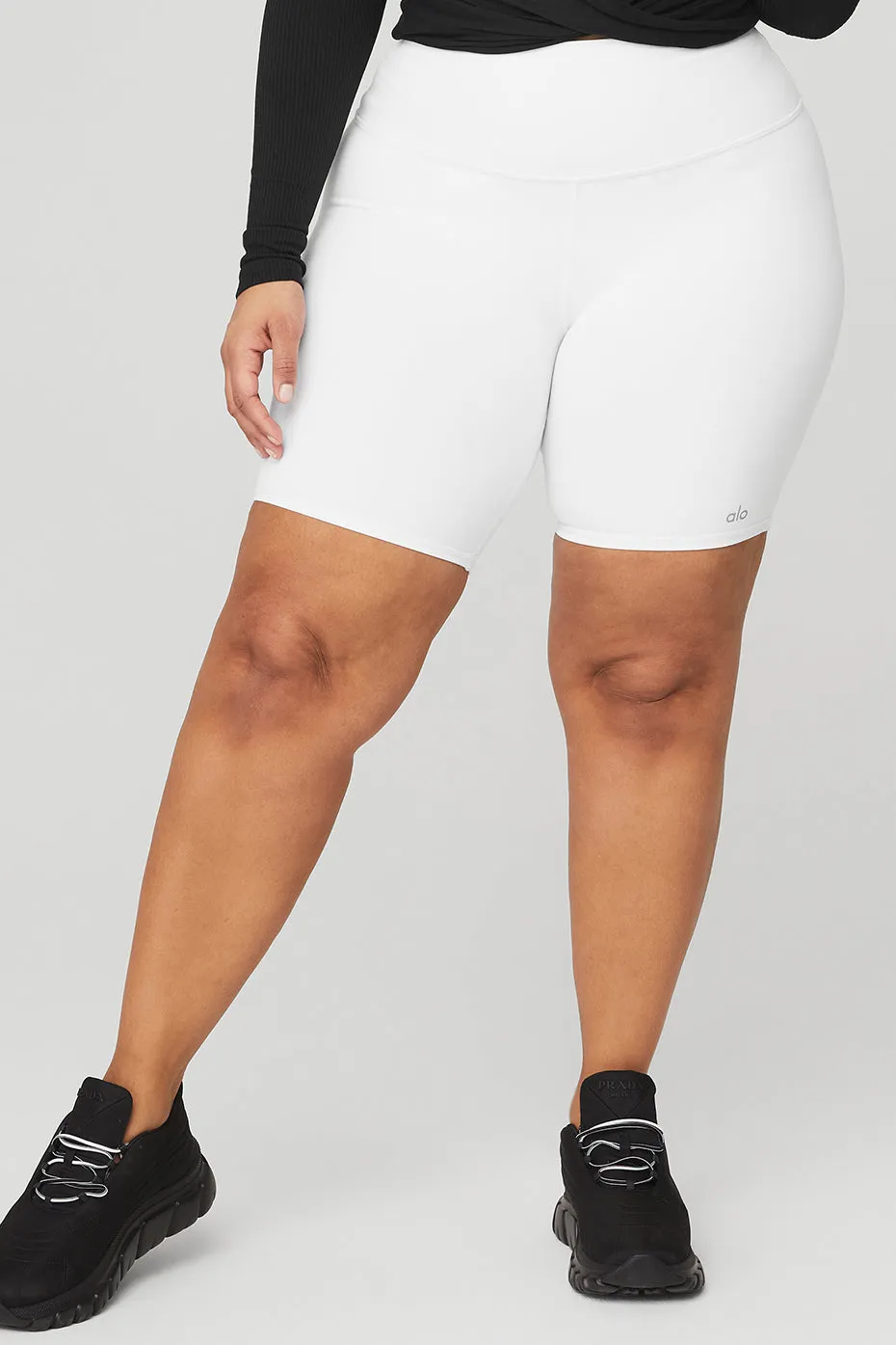 7 High-Waist Biker Short - White