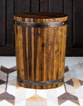 Acacia Wood Rustic Barrel End Table