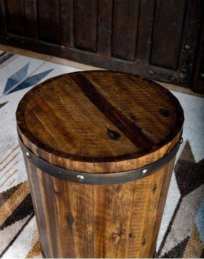 Acacia Wood Rustic Barrel End Table