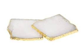 Aish Home Set Of 2 Gilded Coasters White With Gold - A007W