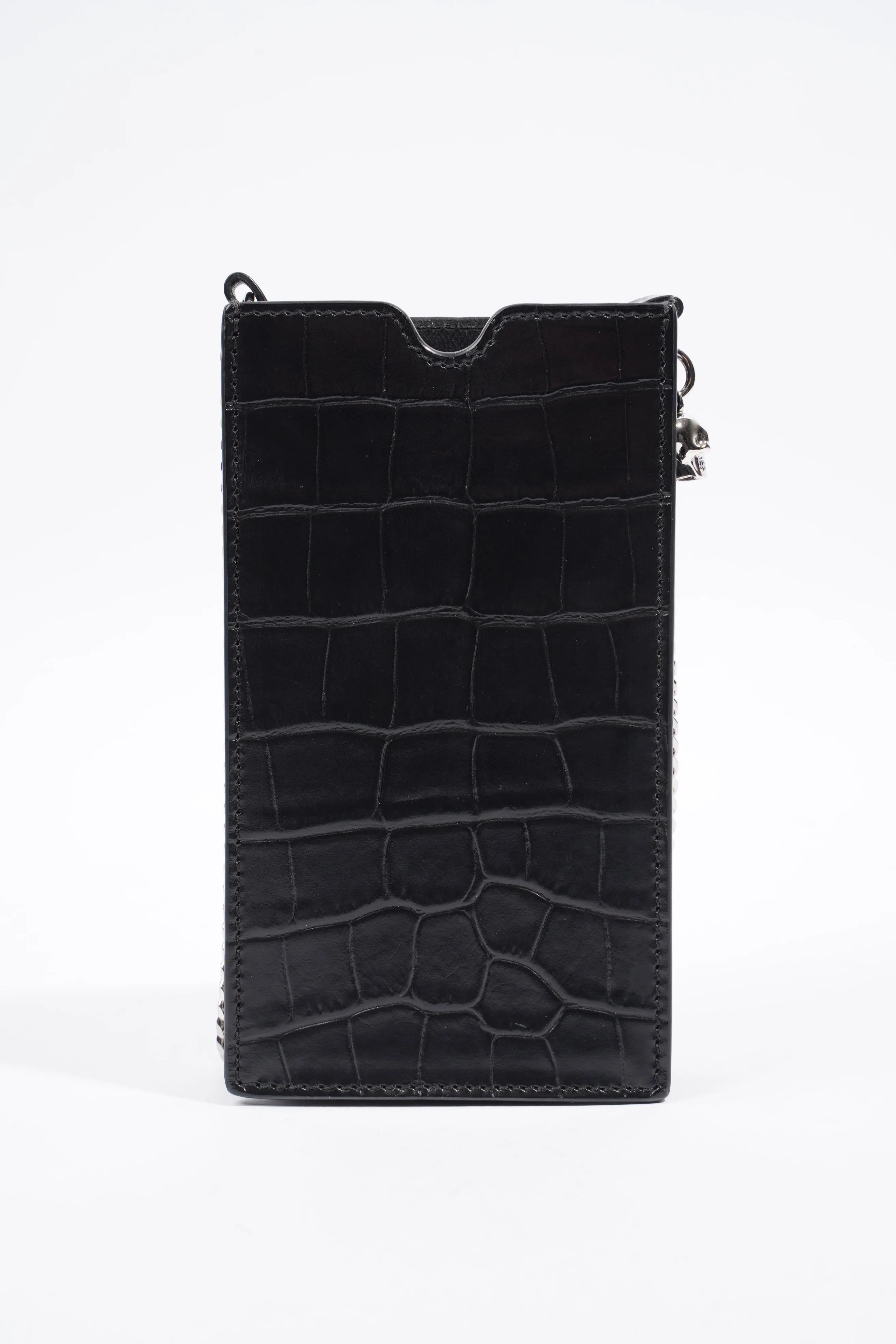 Alexander McQueen Chain Phone Case Black Embossed Leather