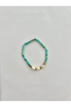 Amazonite with Mother of Pearl Rice Beads 5mm Beaded Bracelet