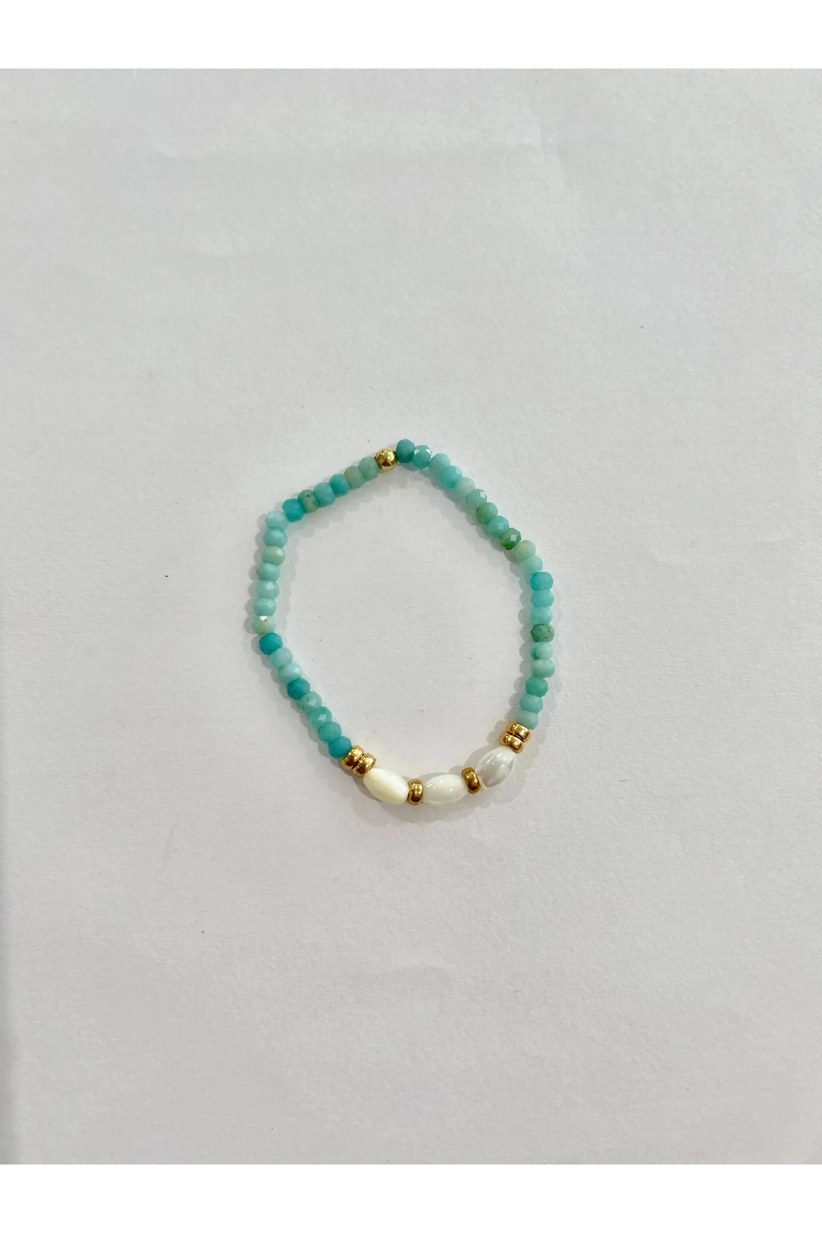 Amazonite with Mother of Pearl Rice Beads 5mm Beaded Bracelet