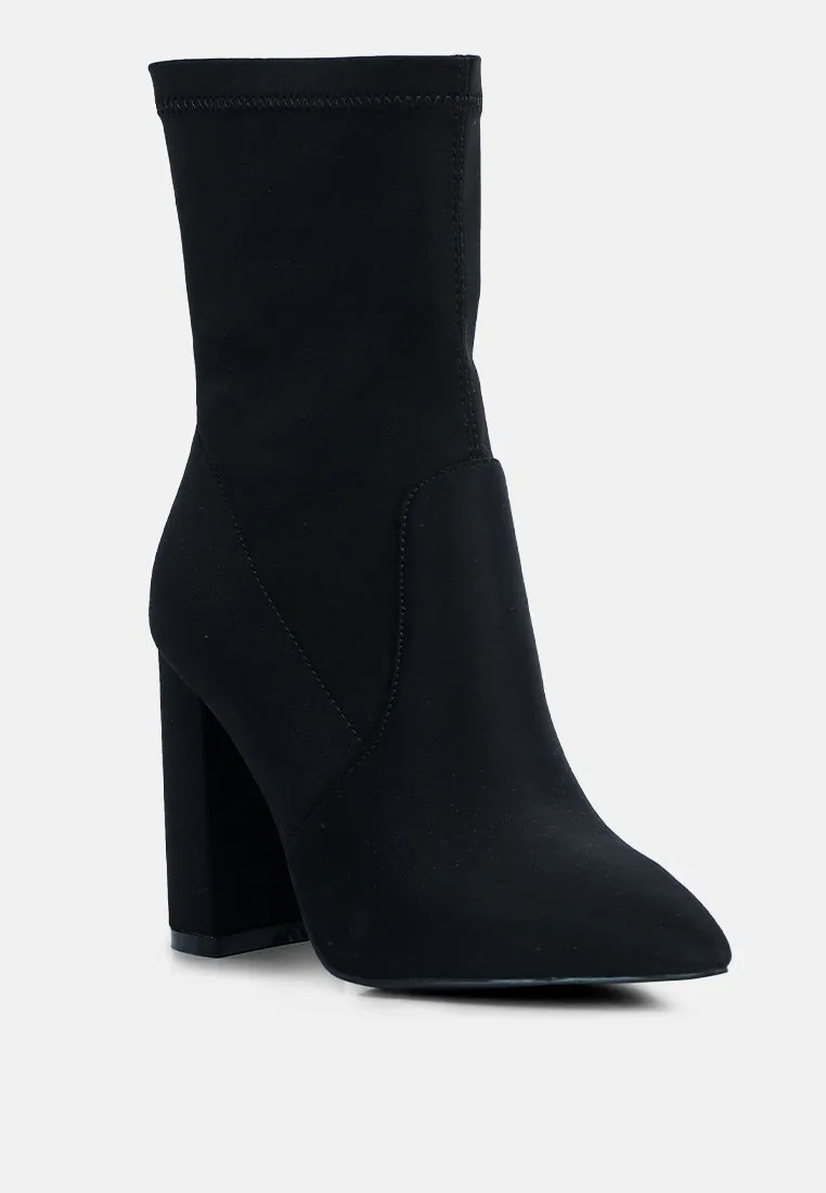 Ankle Lycra Block Heeled Boots By Ruw