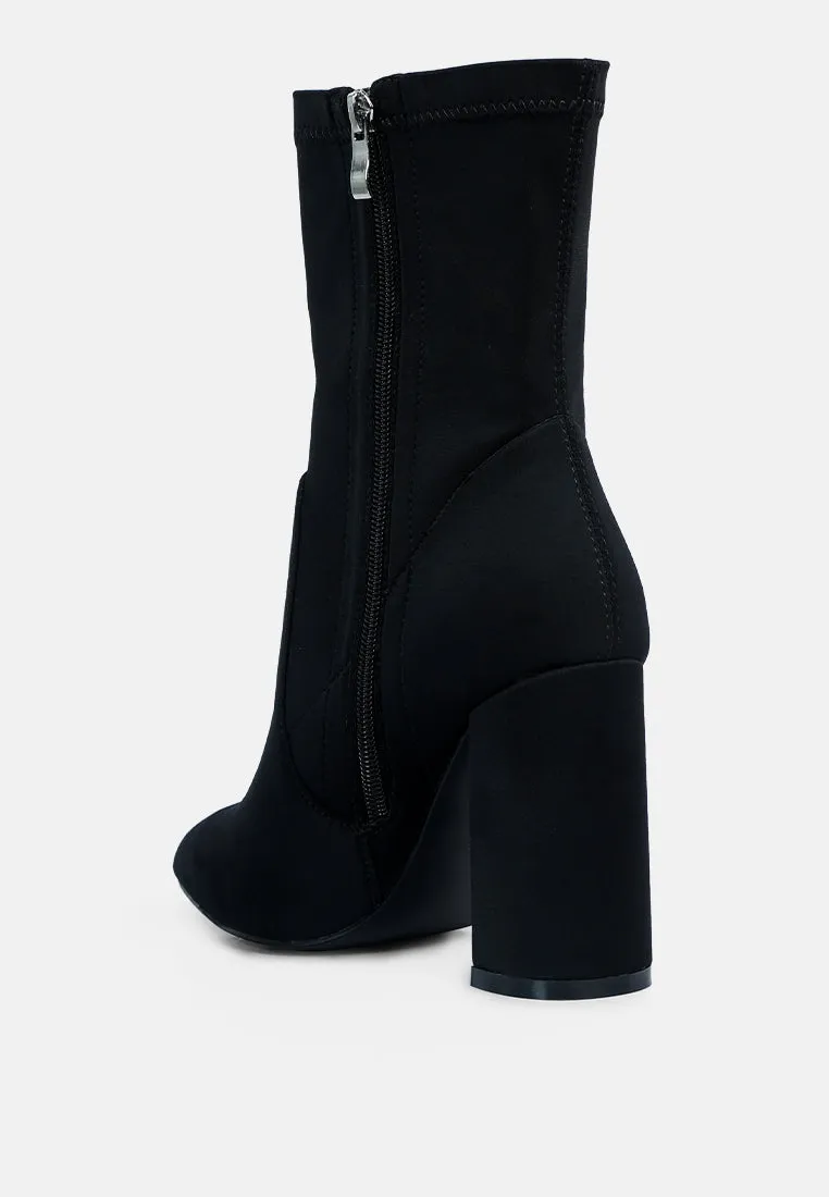 Ankle Lycra Block Heeled Boots By Ruw