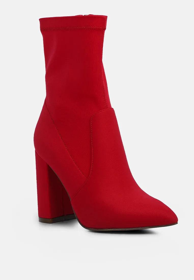 Ankle Lycra Block Heeled Boots By Ruw