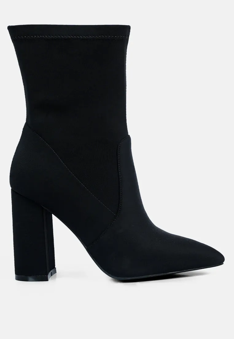 Ankle Lycra Block Heeled Boots By Ruw