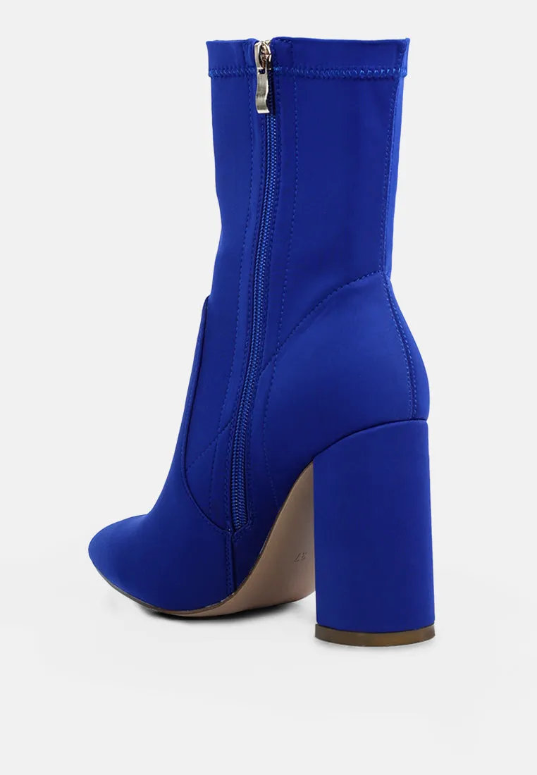 Ankle Lycra Block Heeled Boots By Ruw