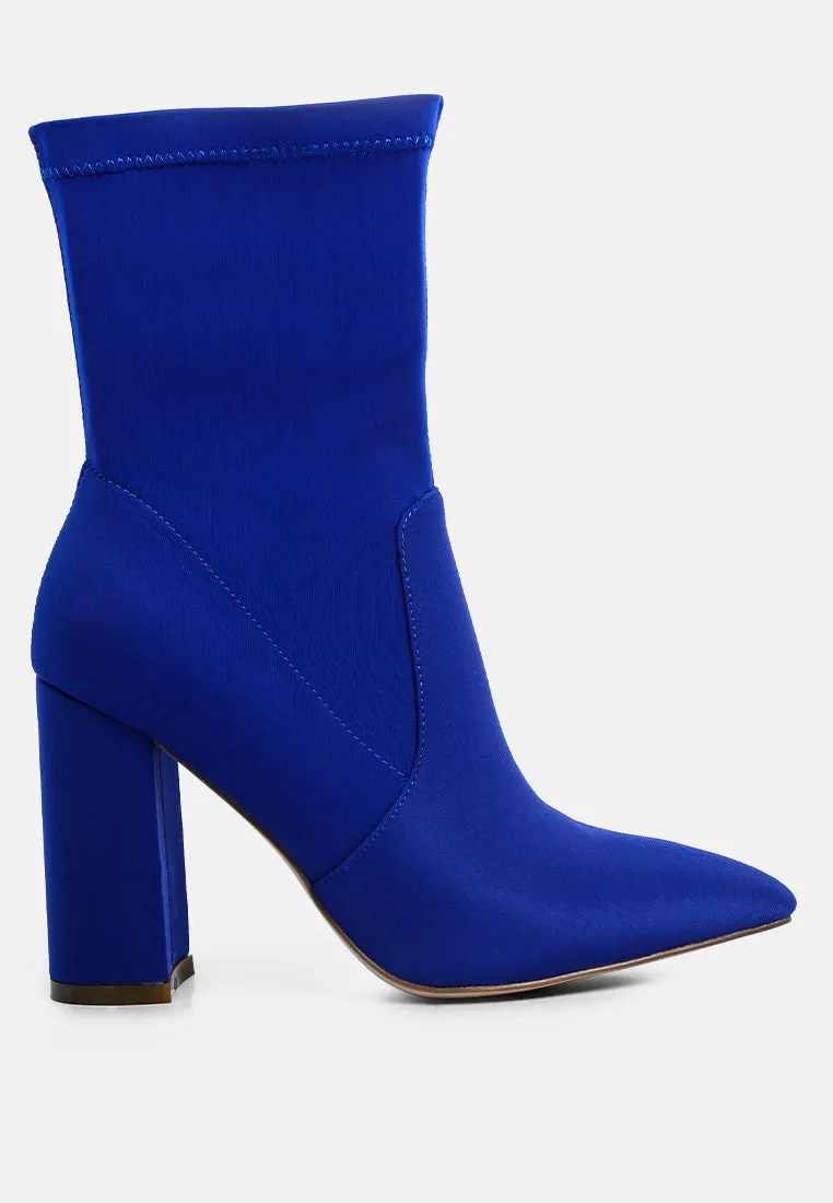 Ankle Lycra Block Heeled Boots By Ruw