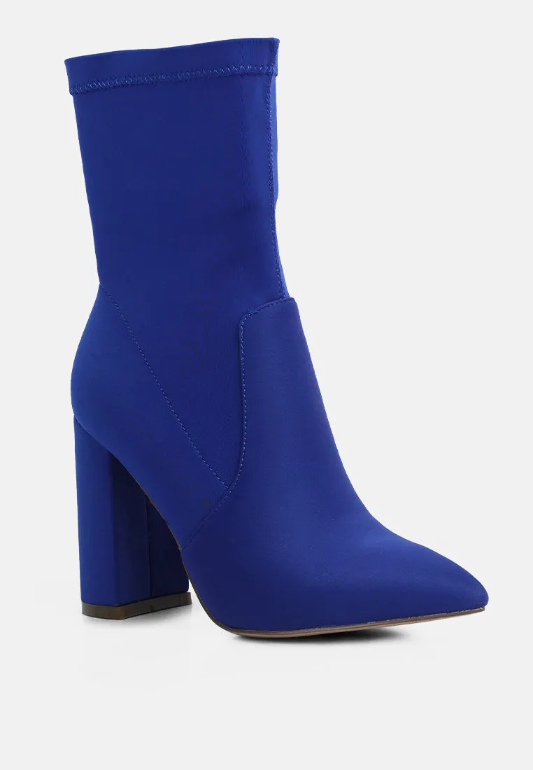 Ankle Lycra Block Heeled Boots By Ruw