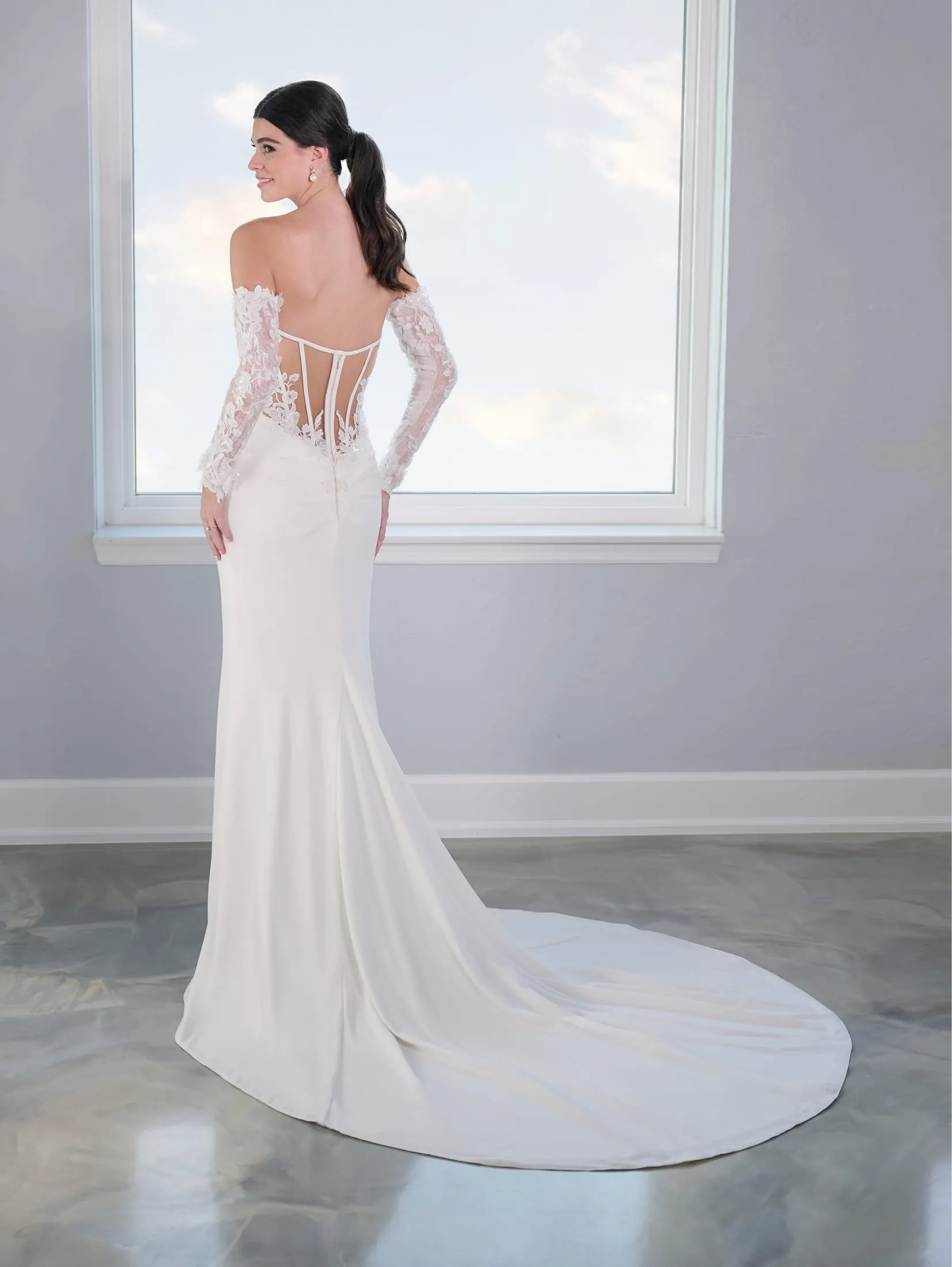 Applique Sheer Slit Bridal Gown by Adrianna Papell 31302