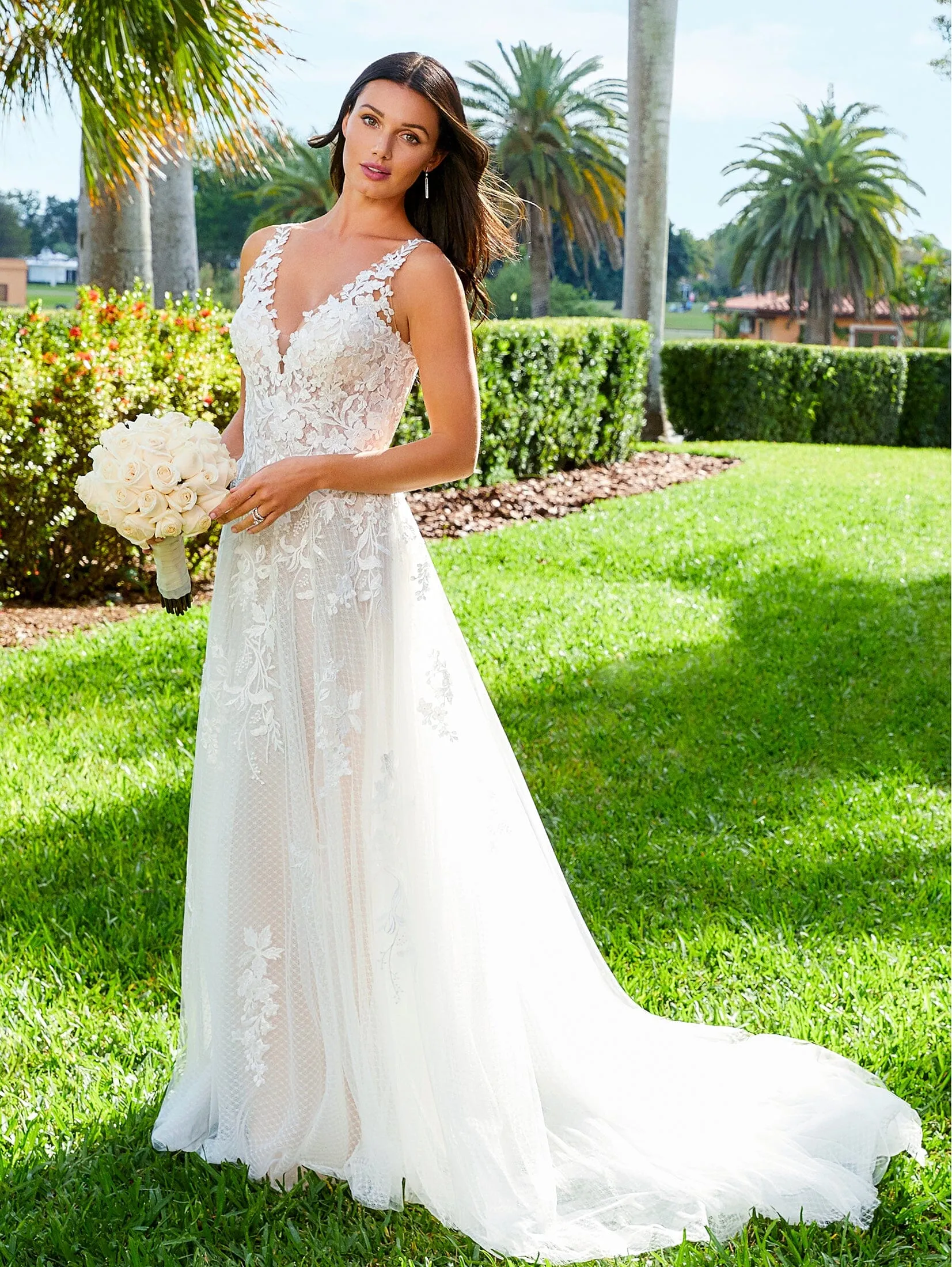 Applique V-Neck Wedding Gown by Adrianna Papell 31117