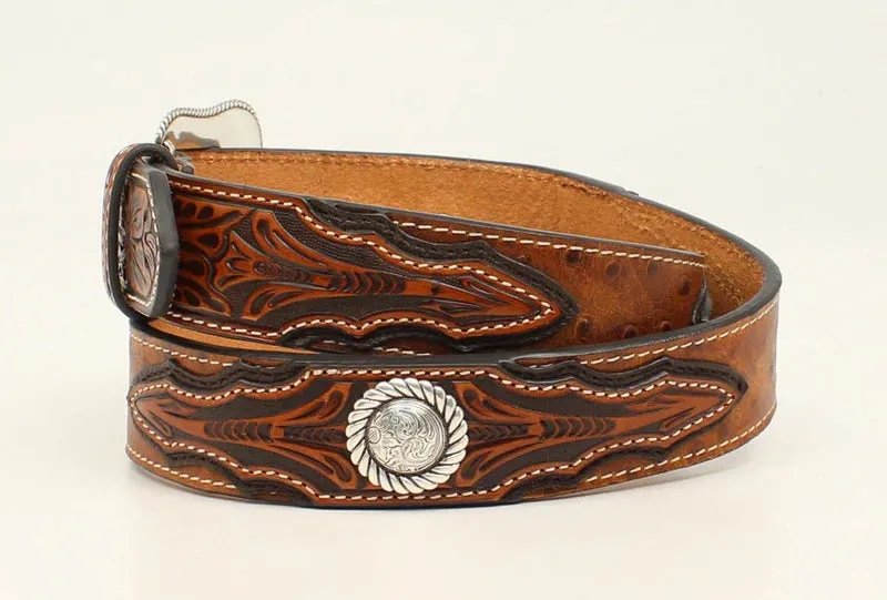 Ariat Men's Embossed Tabs & Silver Conchos Brown Imitation Ostrich Leather Belt