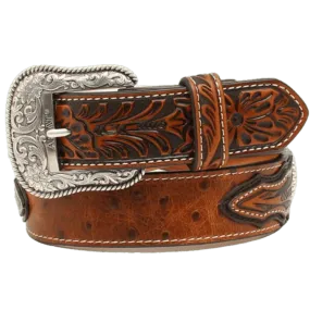 Ariat Men's Embossed Tabs & Silver Conchos Brown Imitation Ostrich Leather Belt