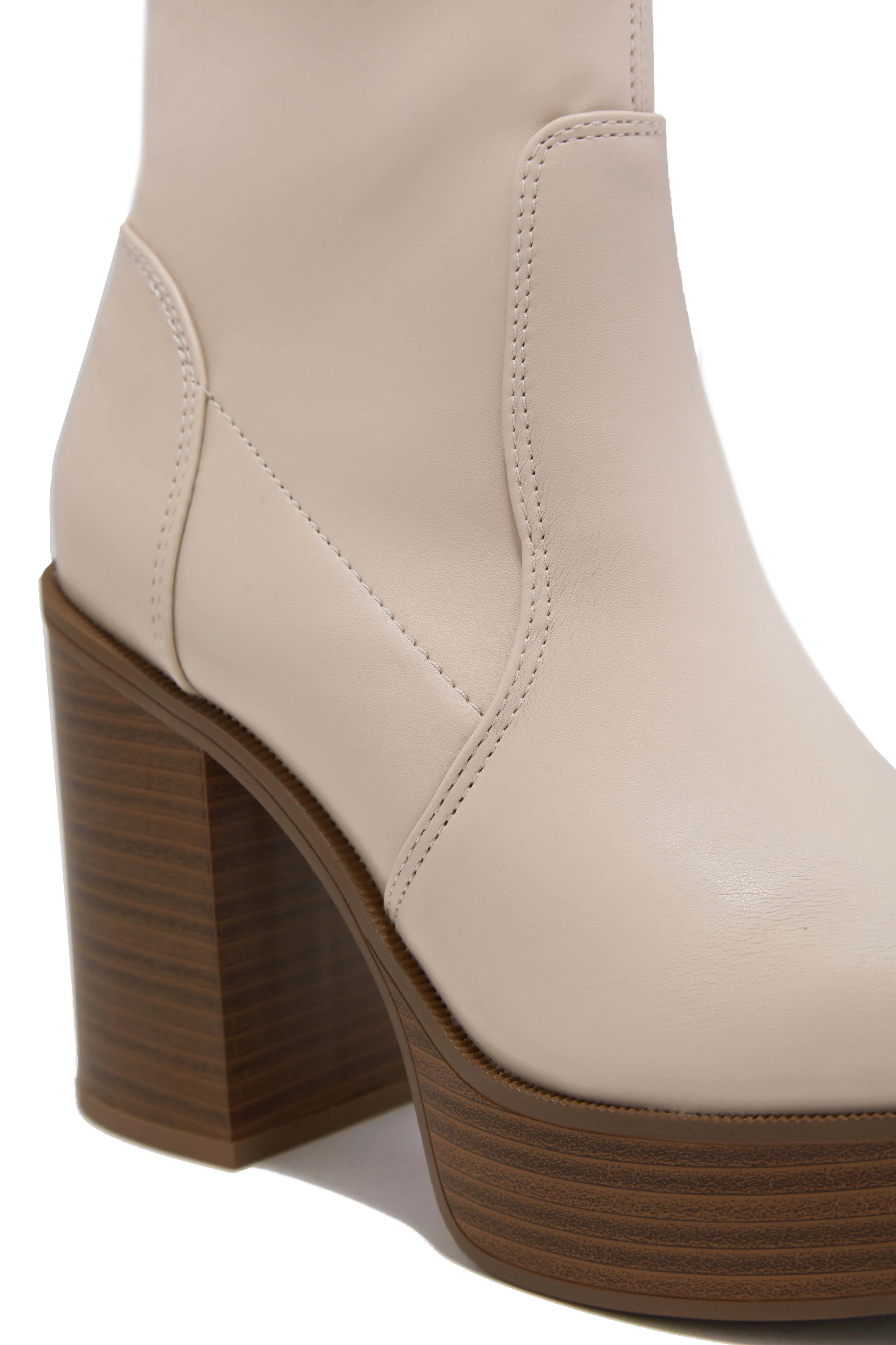 Aspen Block Heel Platform Ankle Boots - Bone