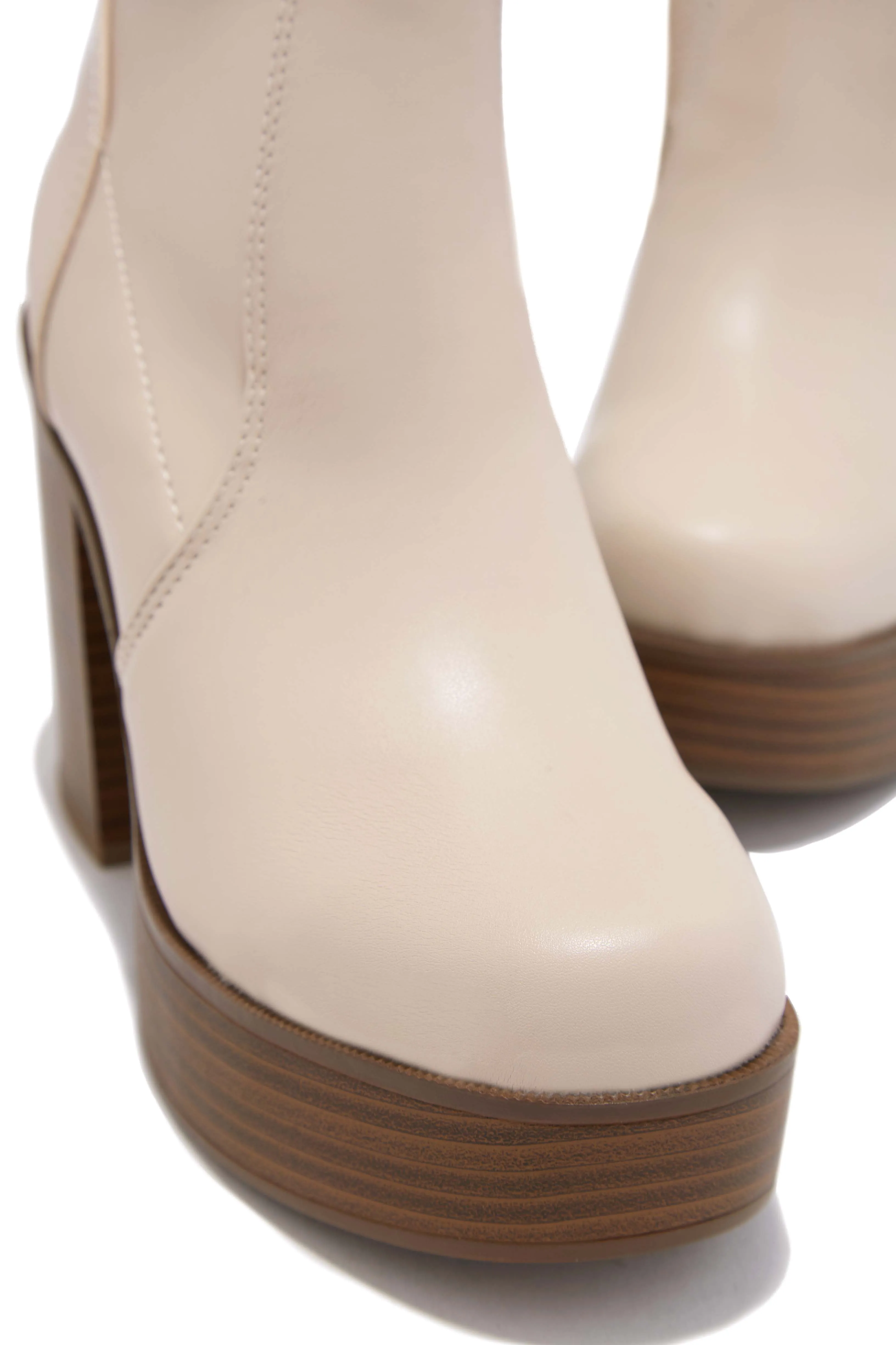 Aspen Block Heel Platform Ankle Boots - Bone