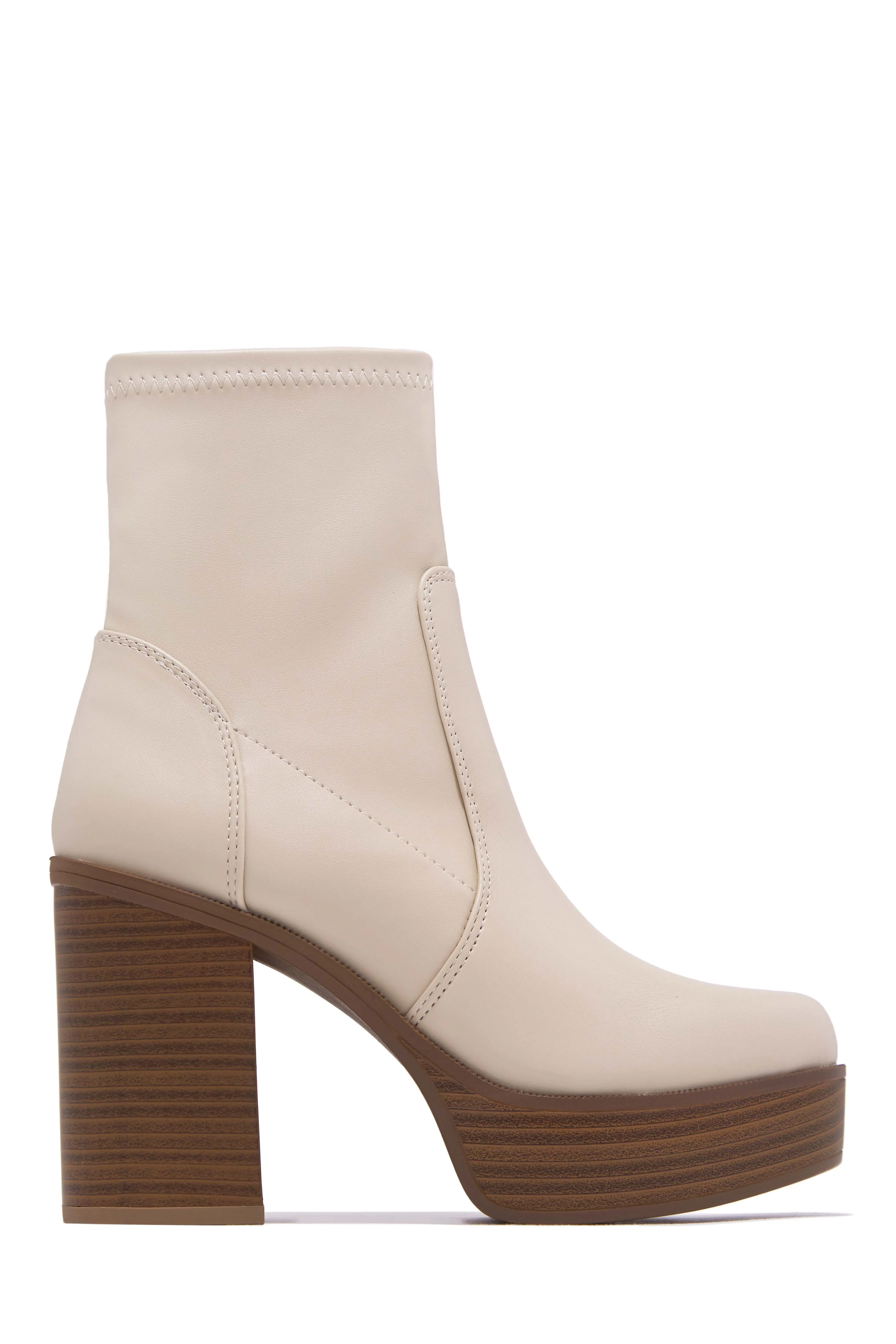 Aspen Block Heel Platform Ankle Boots - Bone