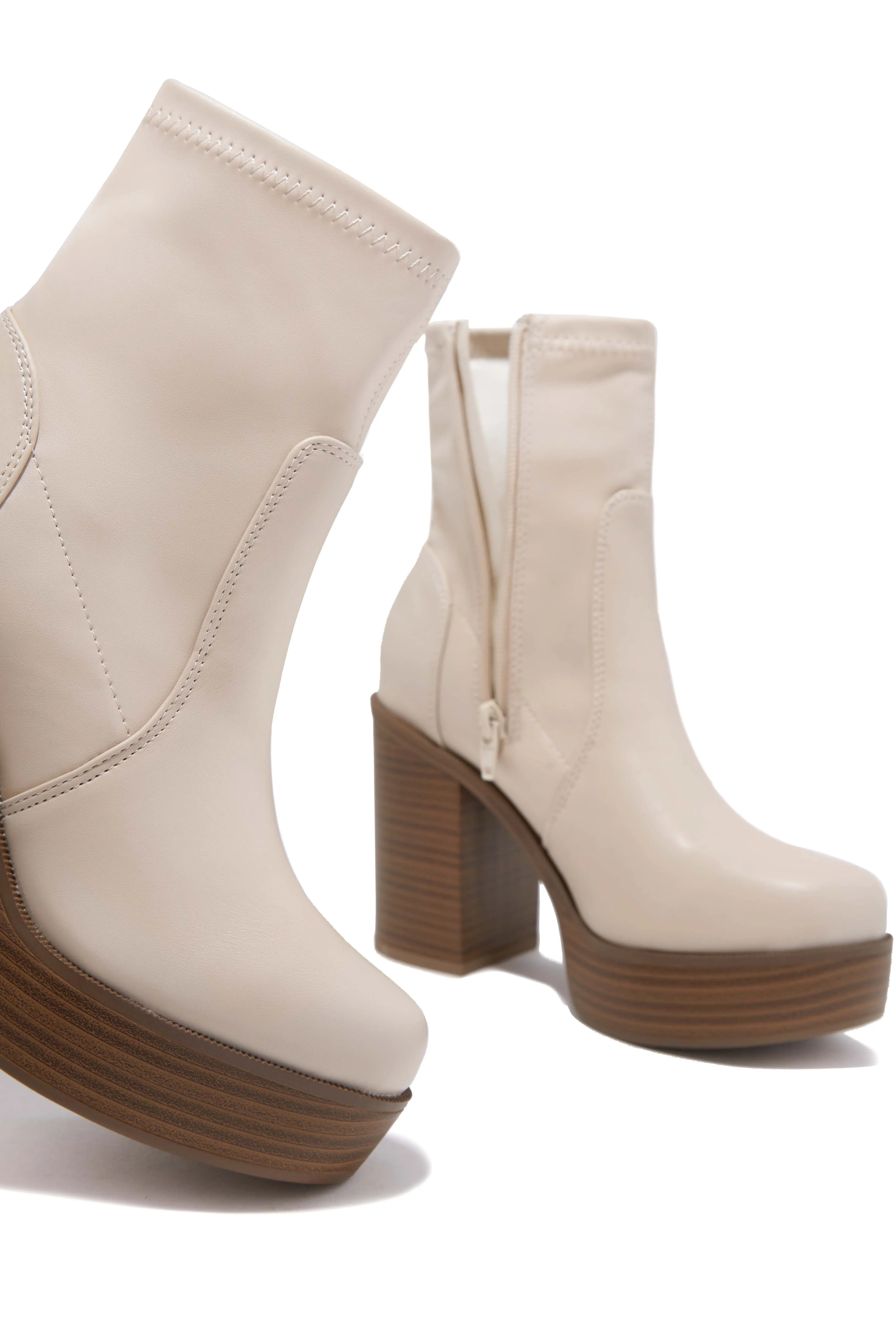 Aspen Block Heel Platform Ankle Boots - Bone