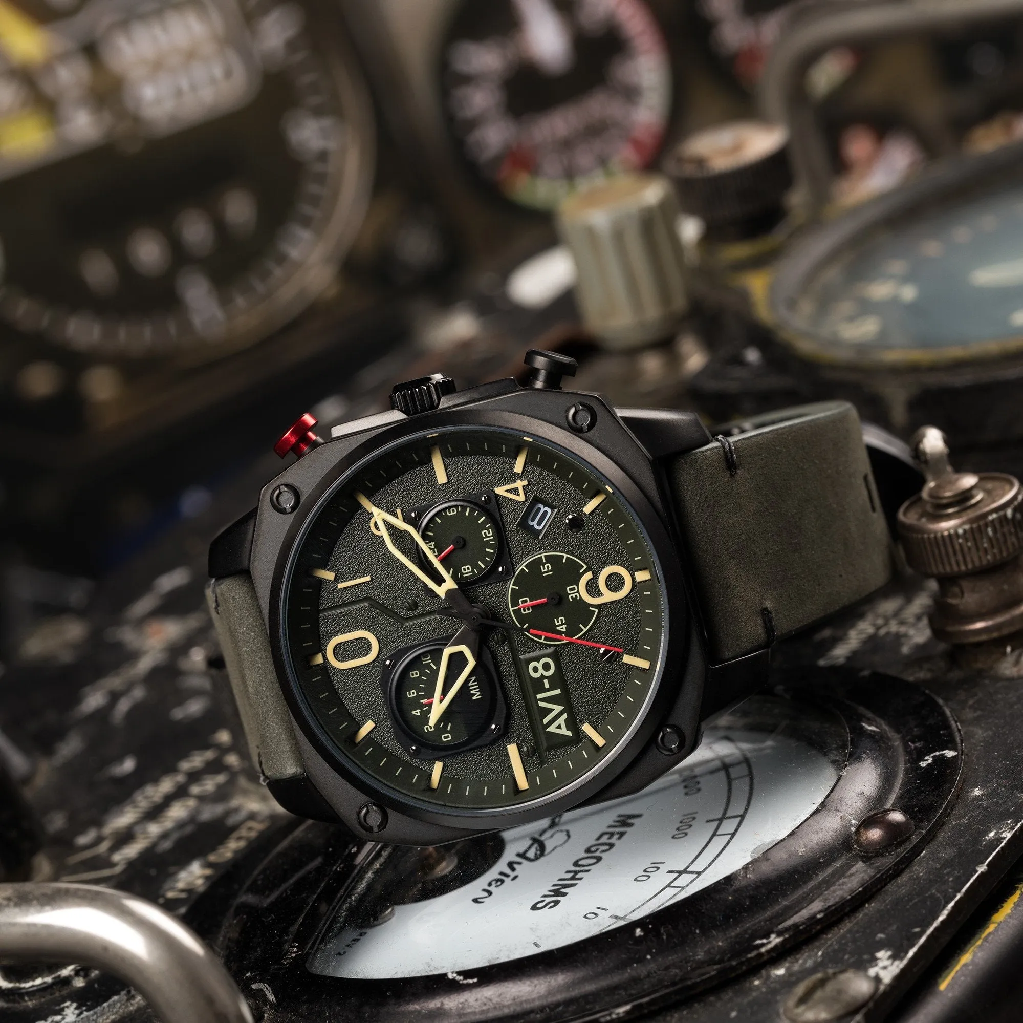 AVI-8 Deep Green Black Hawker Hunter Chronograph Watch AV-4052-08