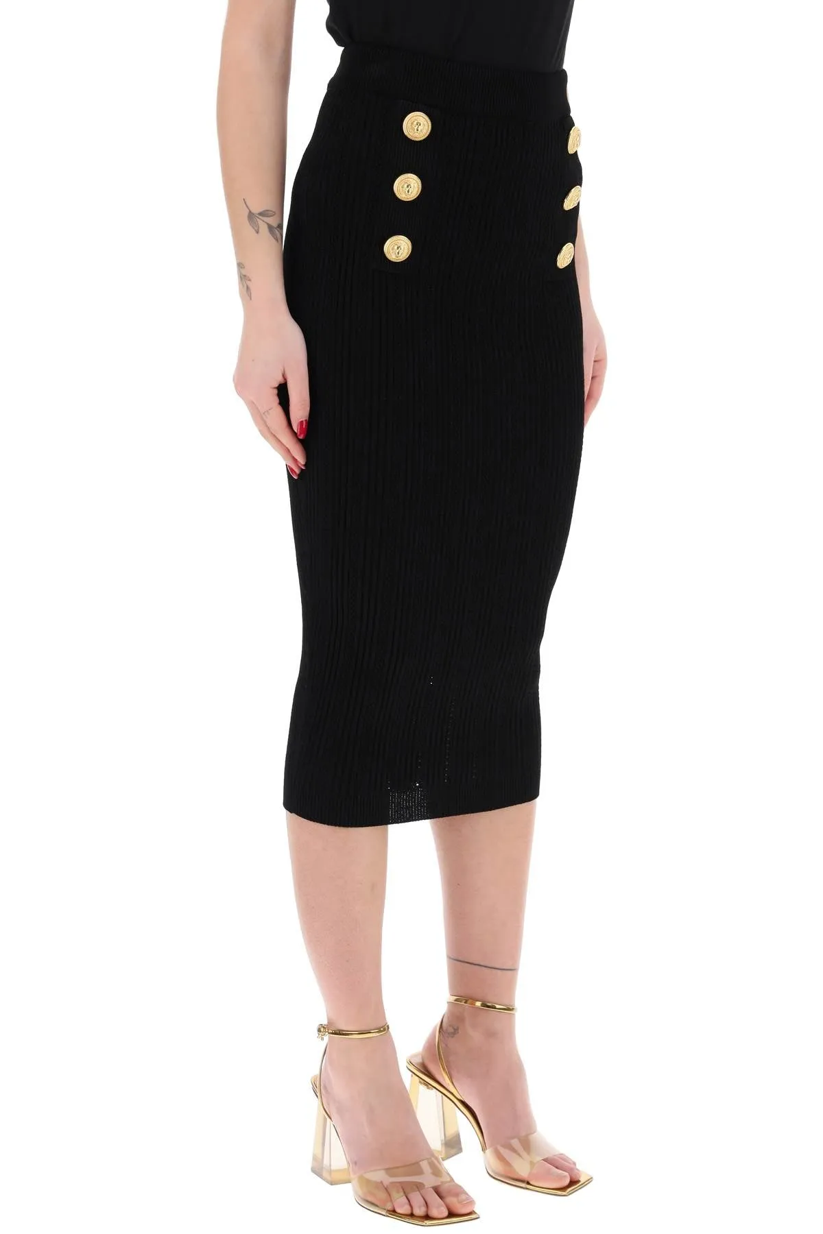 BALMAIN knitted midi skirt with embossed