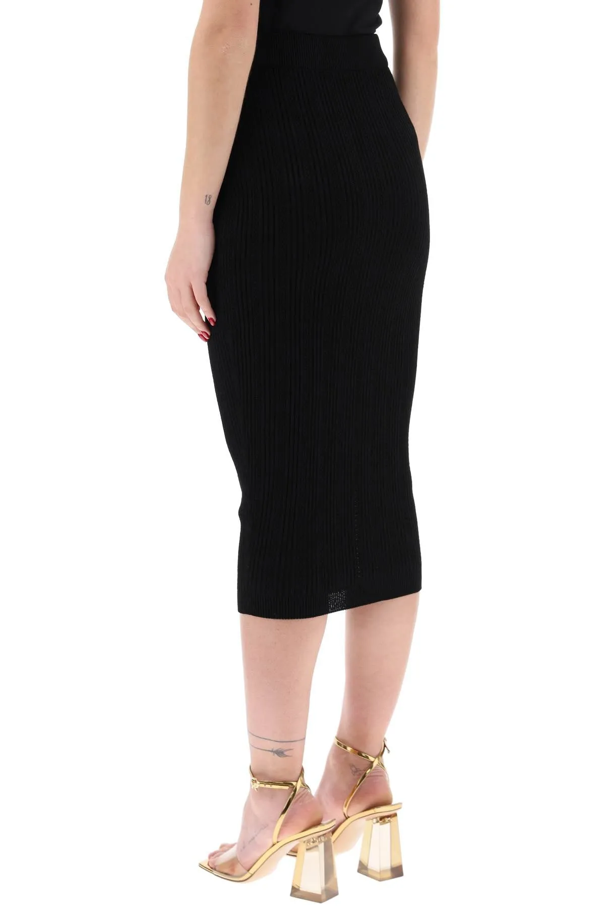 BALMAIN knitted midi skirt with embossed