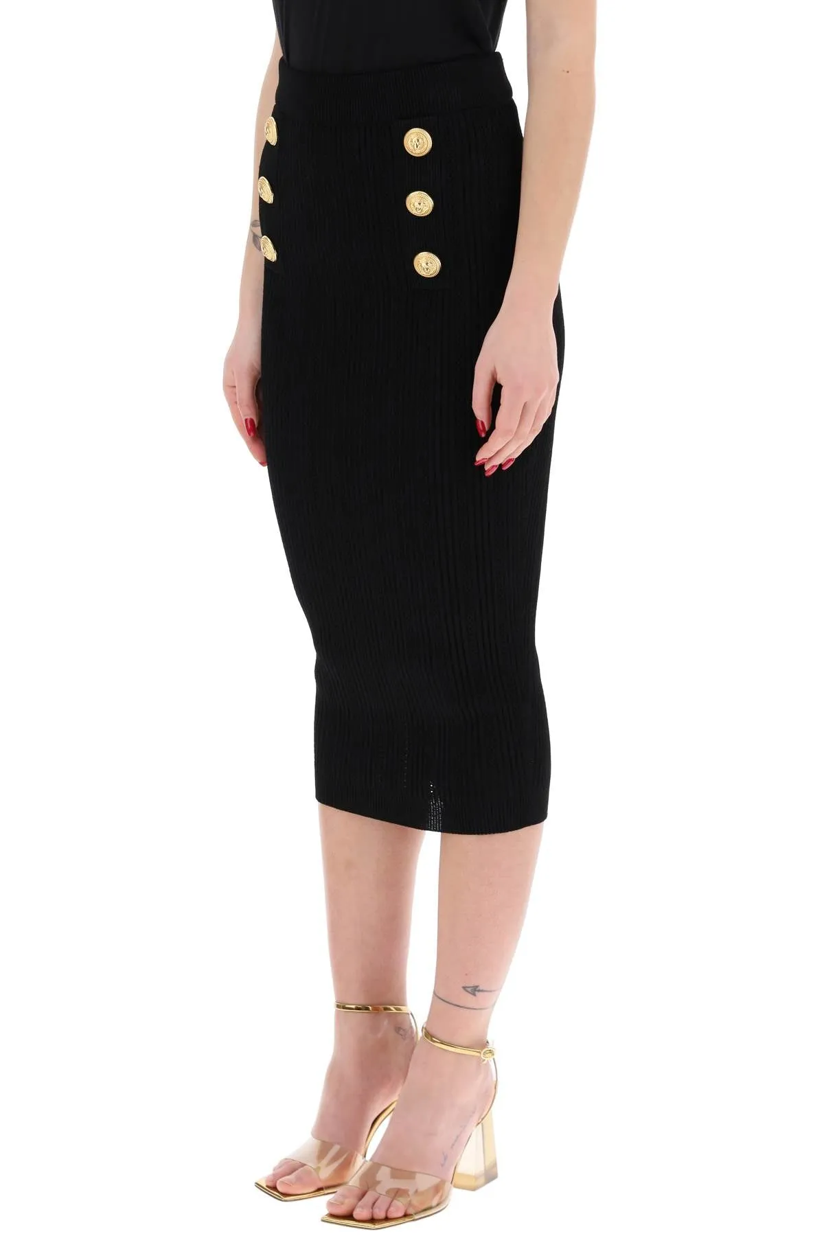 BALMAIN knitted midi skirt with embossed