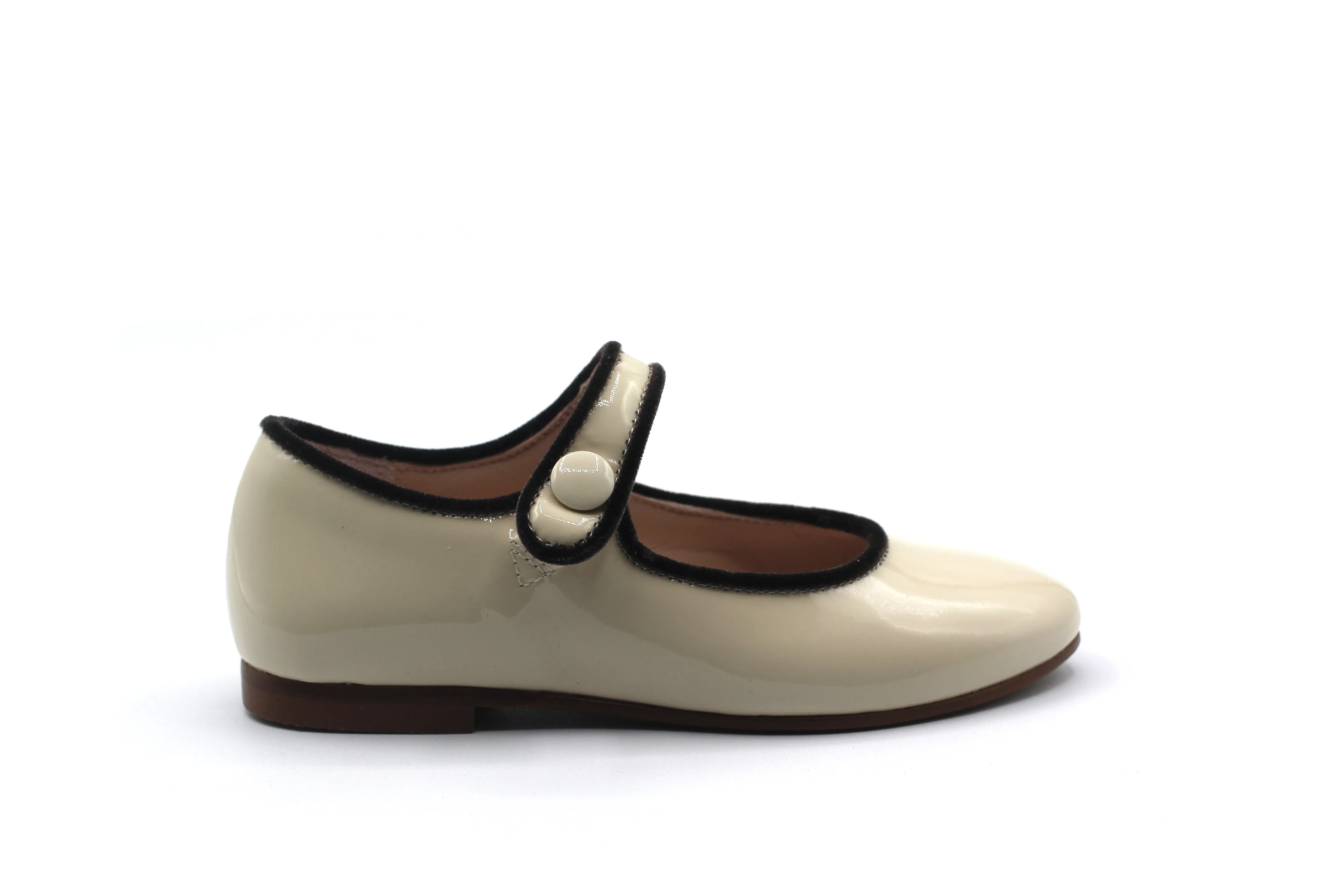 Beberlis Brown Velvet Trim Ivory Patent Mary Jane