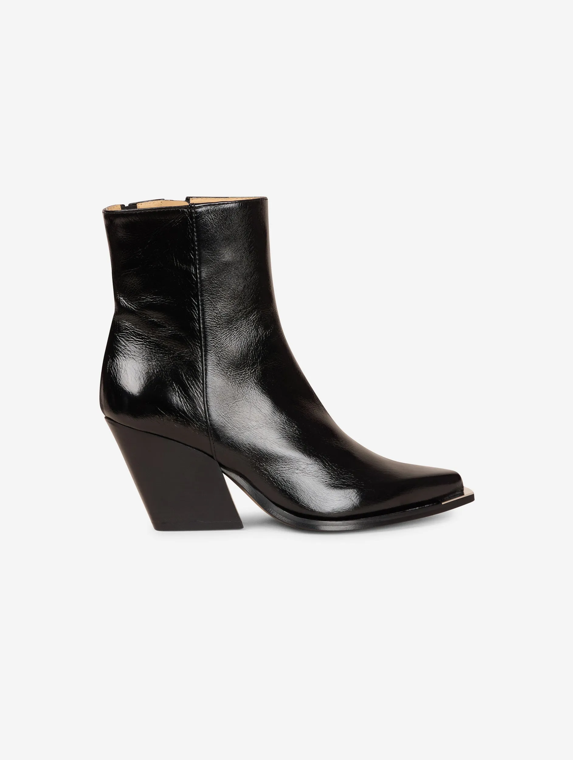 Black patent leather ankle boots