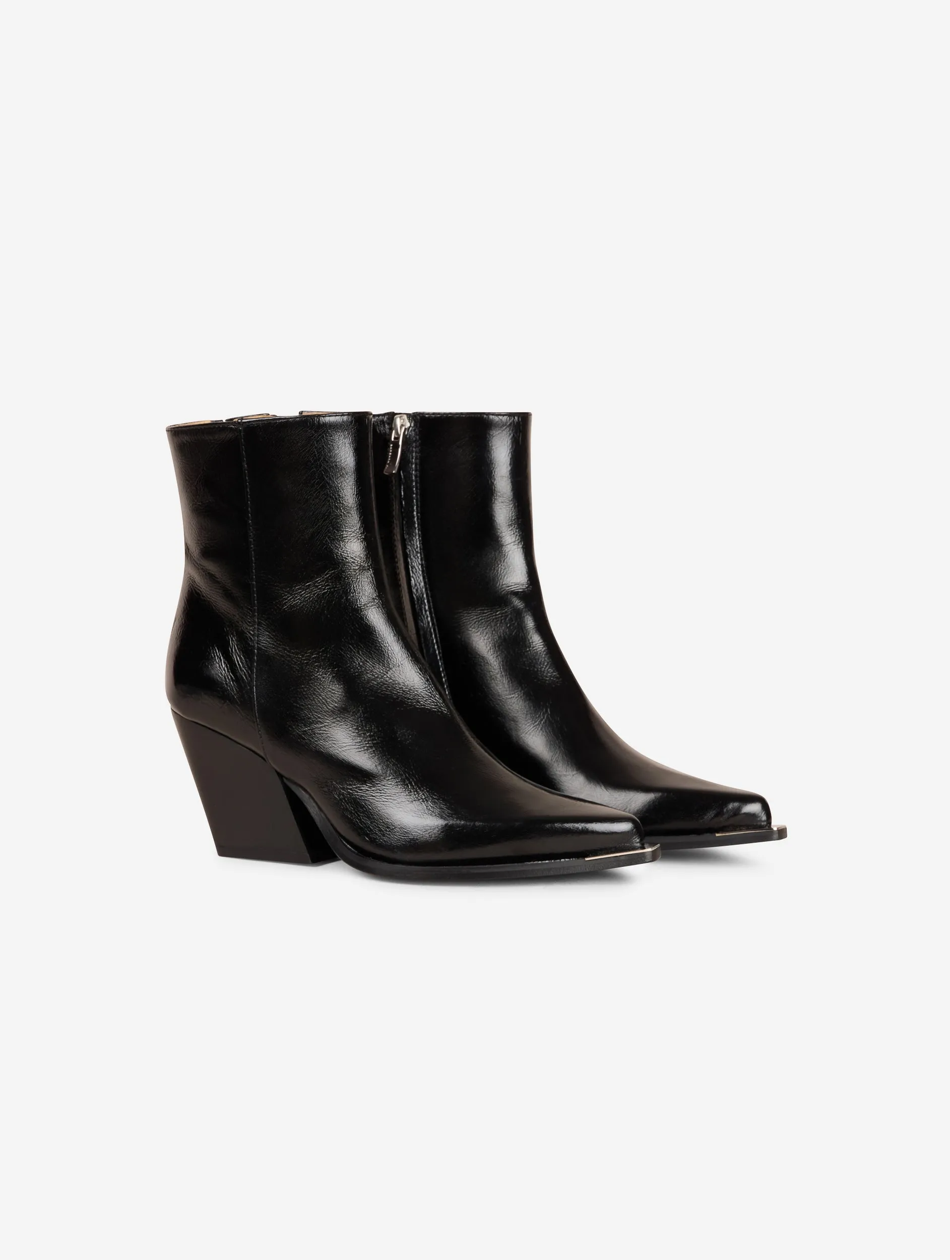 Black patent leather ankle boots