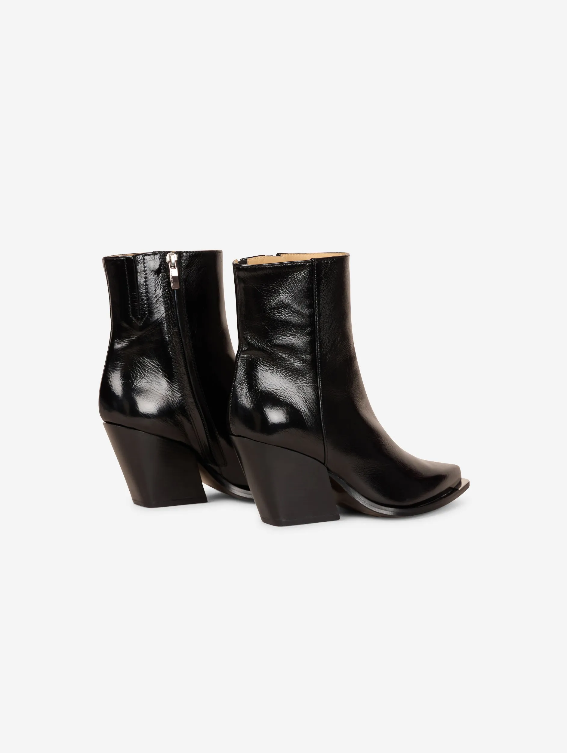 Black patent leather ankle boots