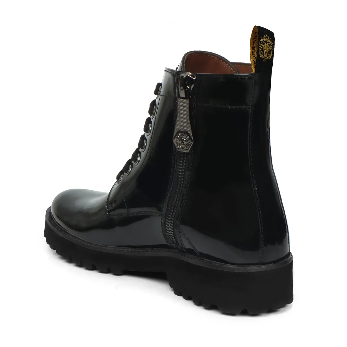 Black Ultra Light Weight Biker Boots Premium Authentic Patent Leather by Brune & Bareskin