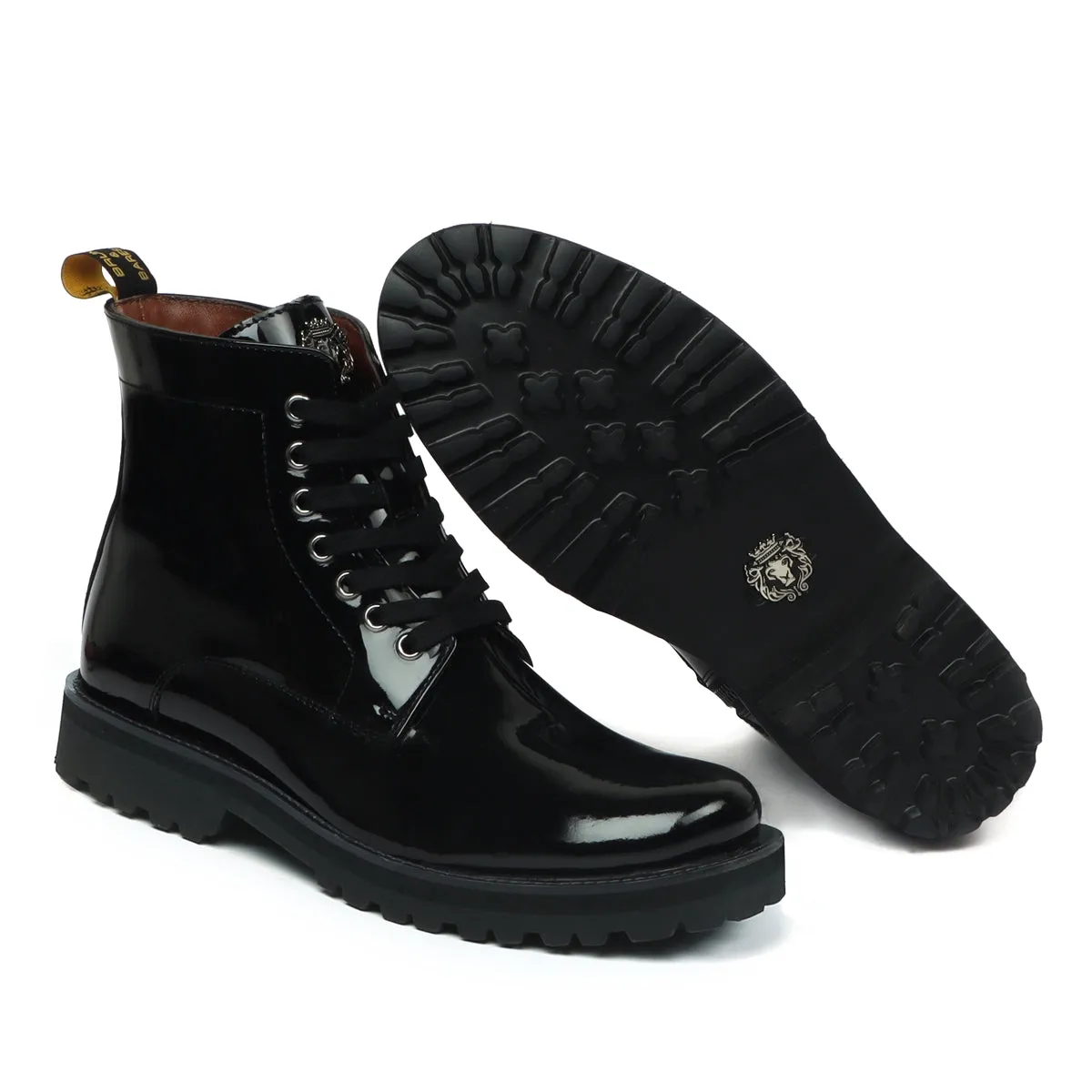 Black Ultra Light Weight Biker Boots Premium Authentic Patent Leather by Brune & Bareskin