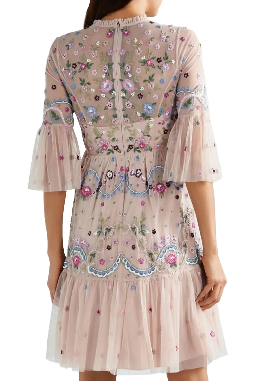 Blush Dreamers Lace Embroidered Floral Mini Dress