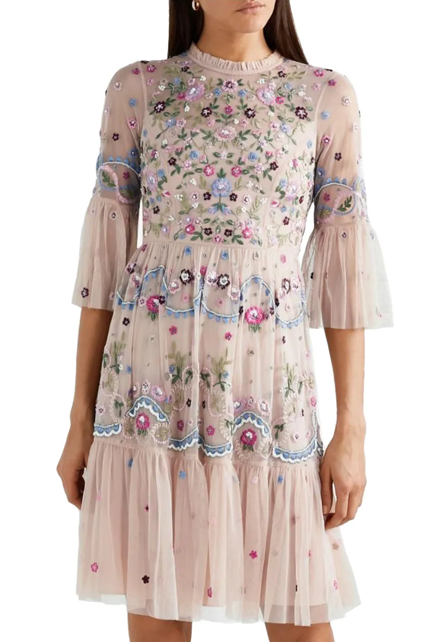 Blush Dreamers Lace Embroidered Floral Mini Dress