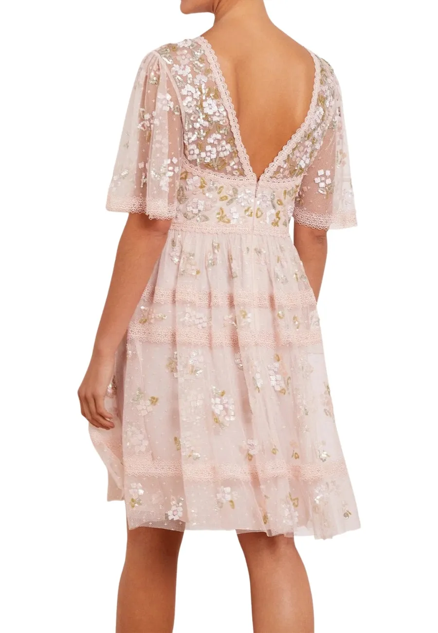 Blush Shimmer Primrose Sequined Tulle Mini Dress