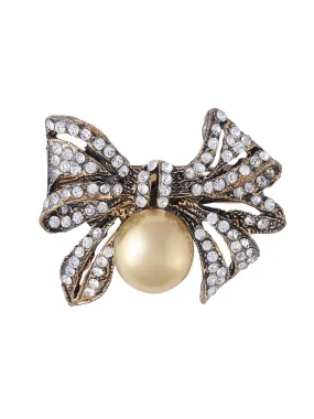 Bow-Knot Design Diamond And Pearl Exquisite Brooch Pin