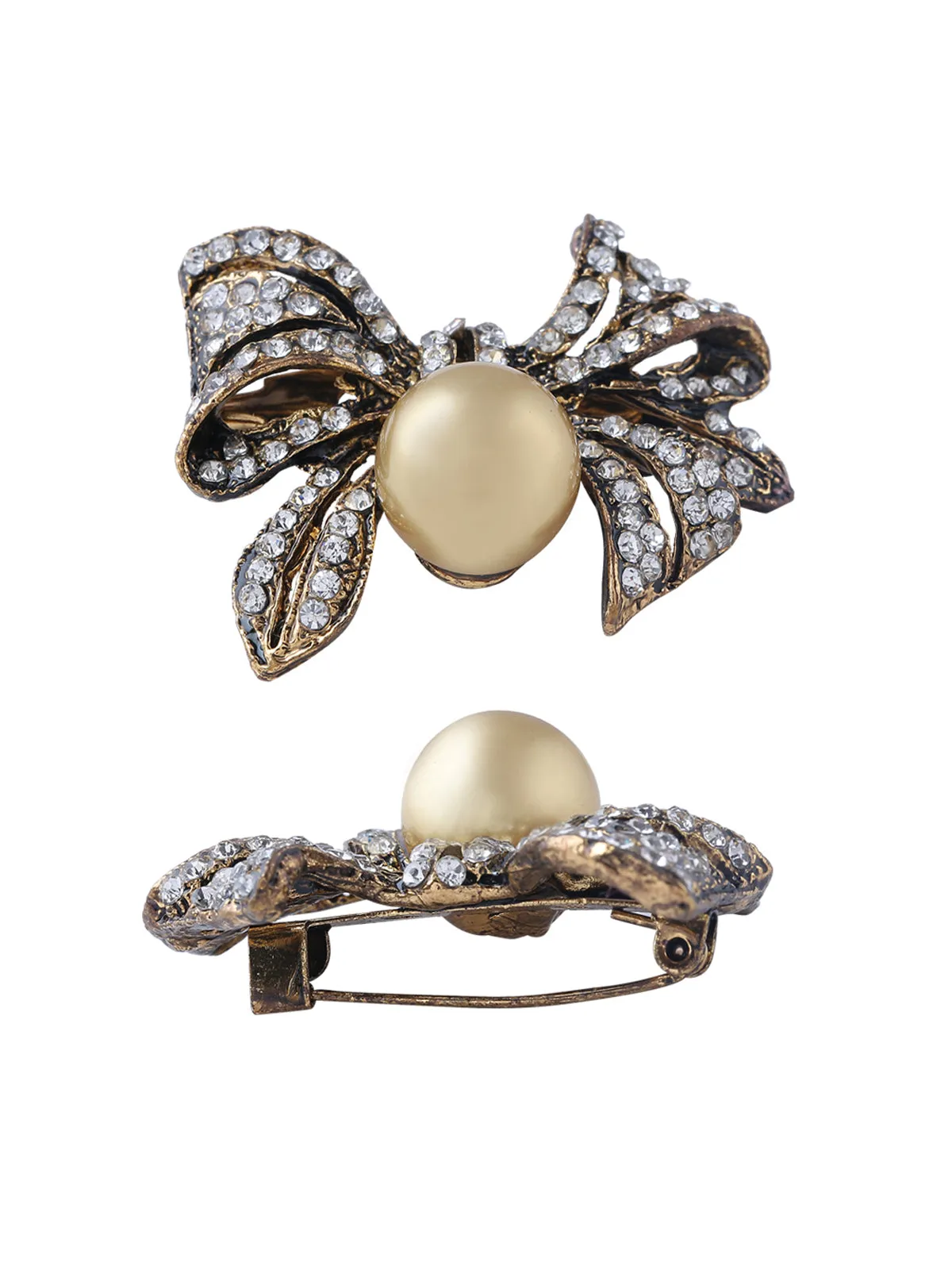 Bow-Knot Design Diamond And Pearl Exquisite Brooch Pin